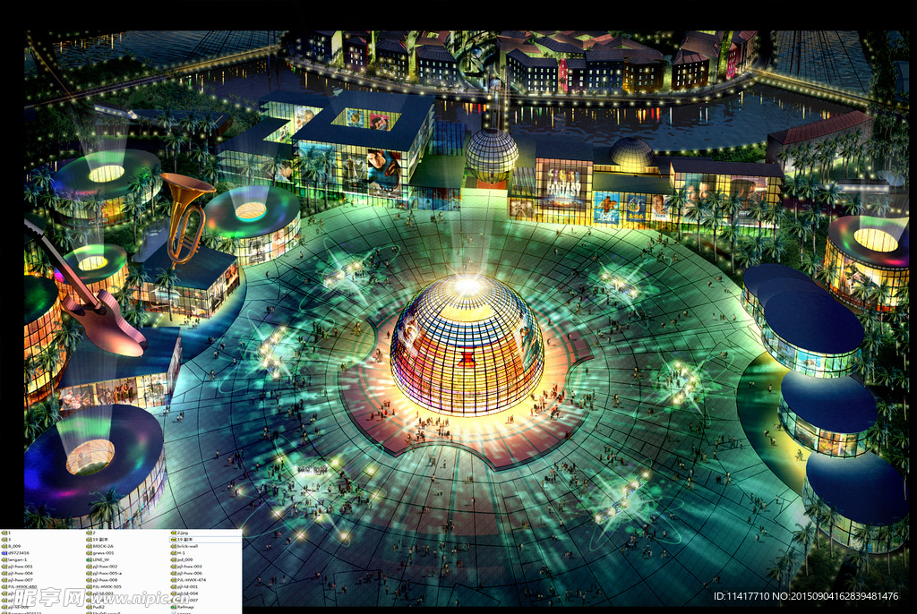 夜景鸟瞰灯光贴图