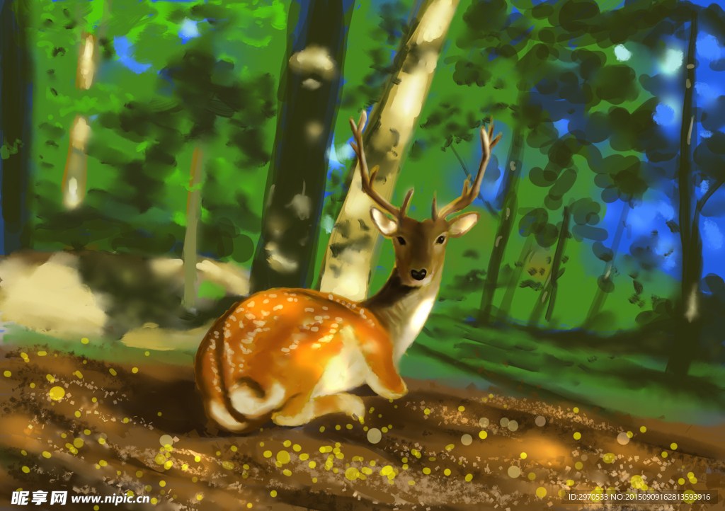 树林中的梅花鹿