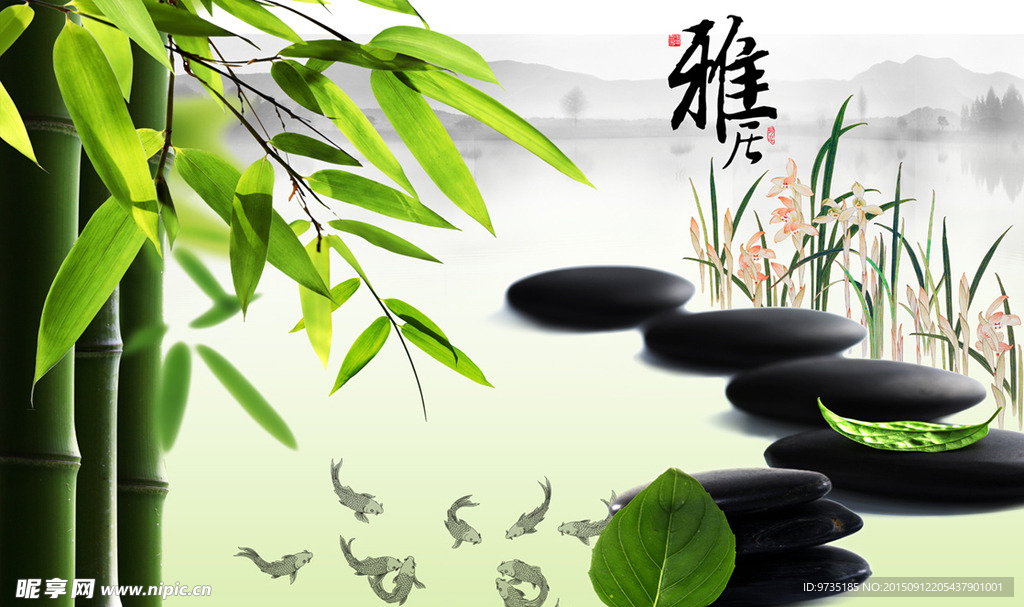 雅居兰花清新竹 现代电视背景