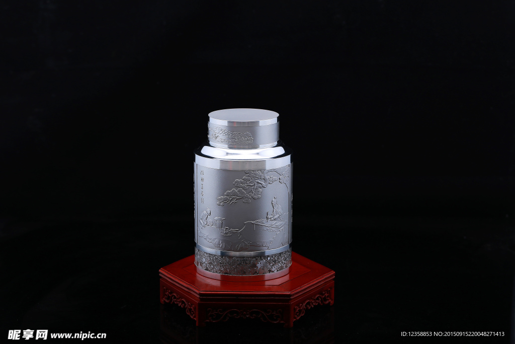 六角纯银茶叶罐