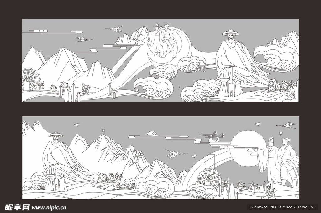 水利浮雕设计线稿