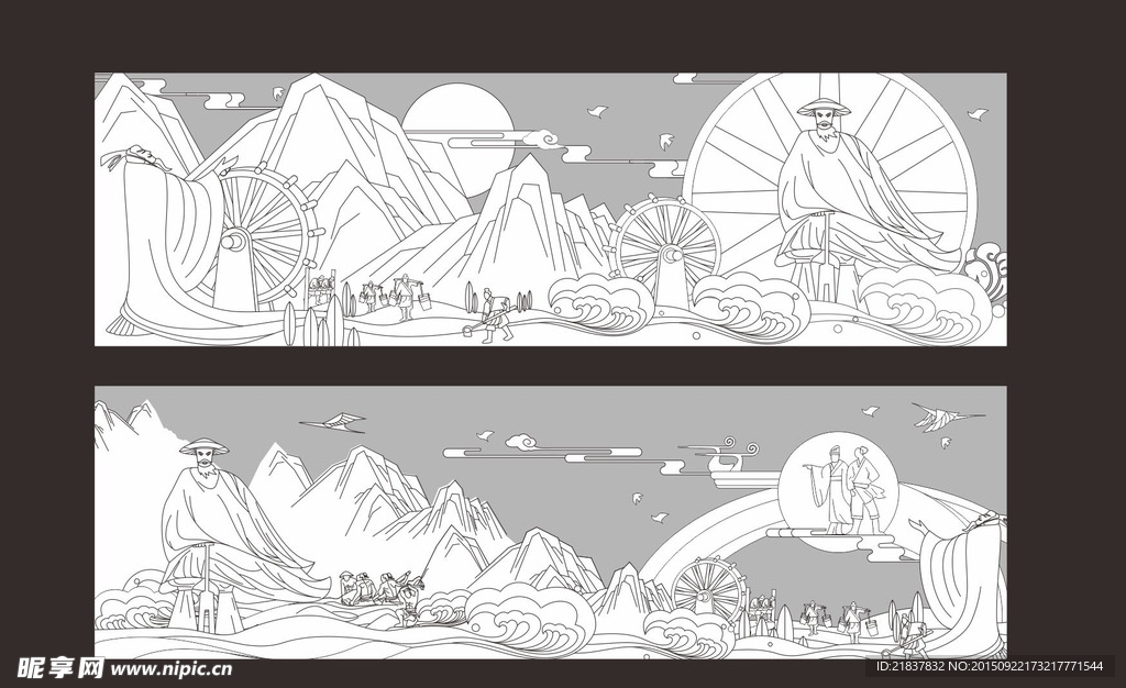 水利浮雕原创线稿