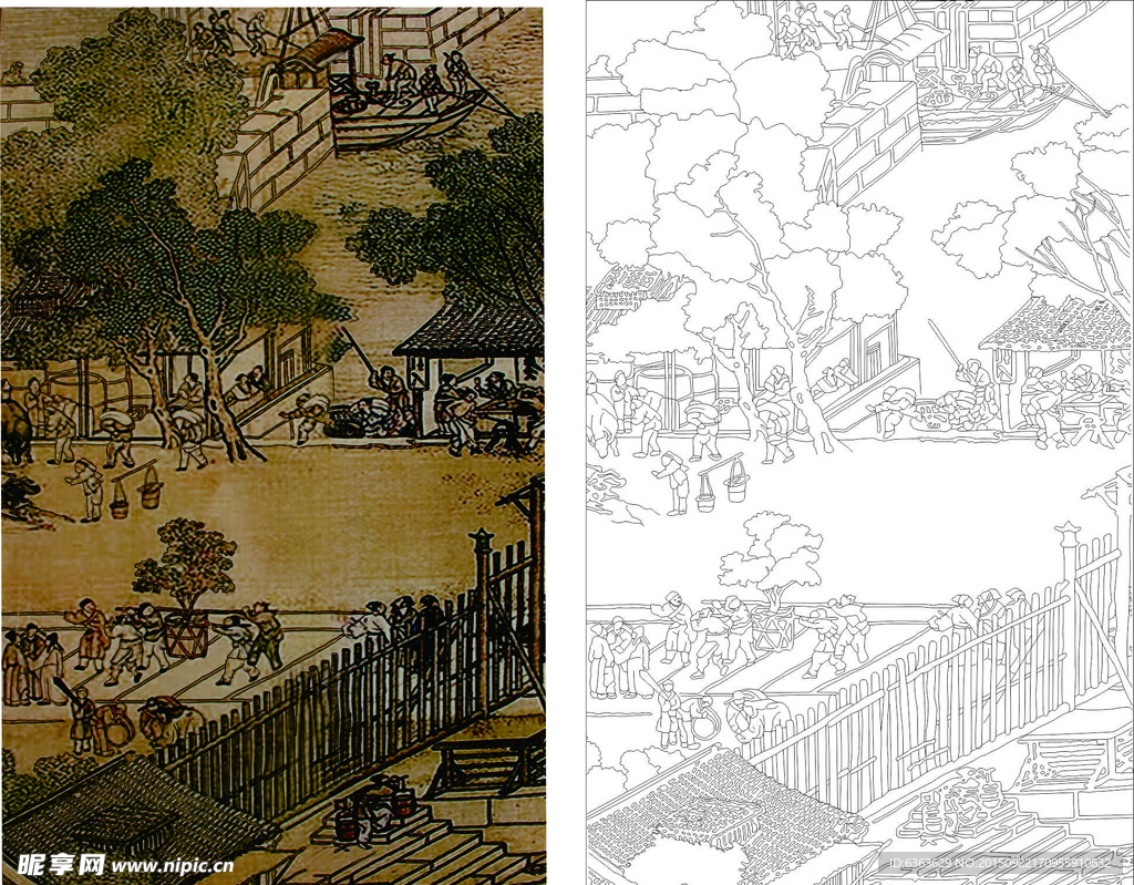 清明上河图线条尺量图