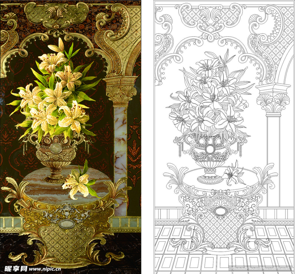 菊花图尺量雕刻图