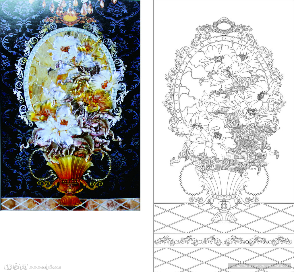 菊花雕刻花朵尺量线条图