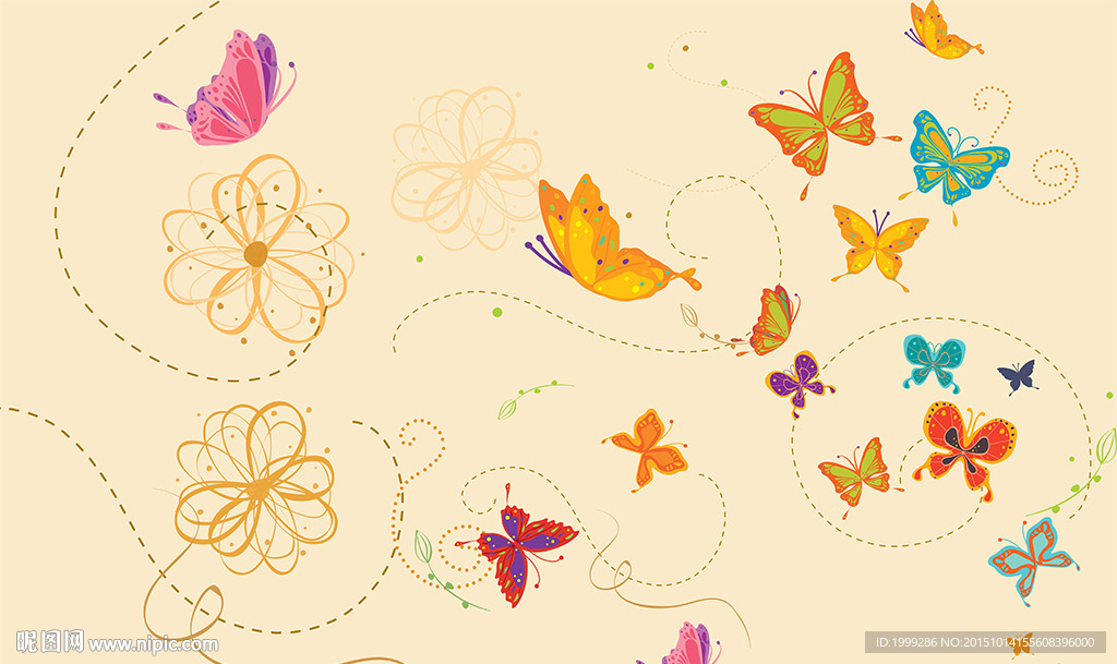 蝴蝶飞花手绘花朵电视背景墙