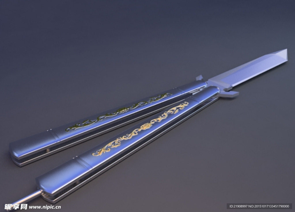 银色艺术蝴蝶刀3dmax文件