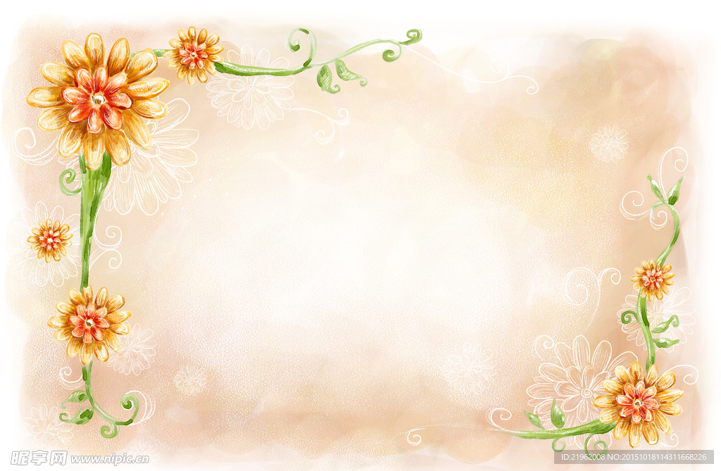 橘色小花花藤花边海报背景