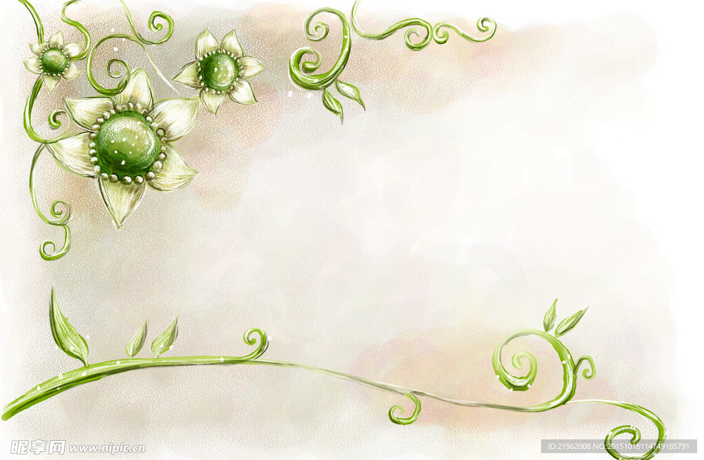 绿色小花花藤简笔背景海报