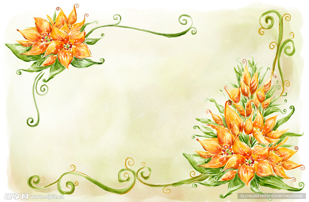 橘色花朵花藤花边背景