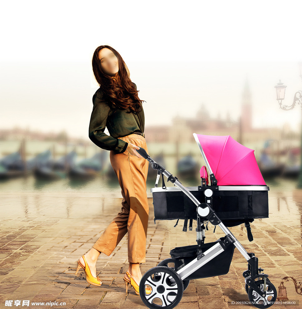 婴儿推车欧美模特图片