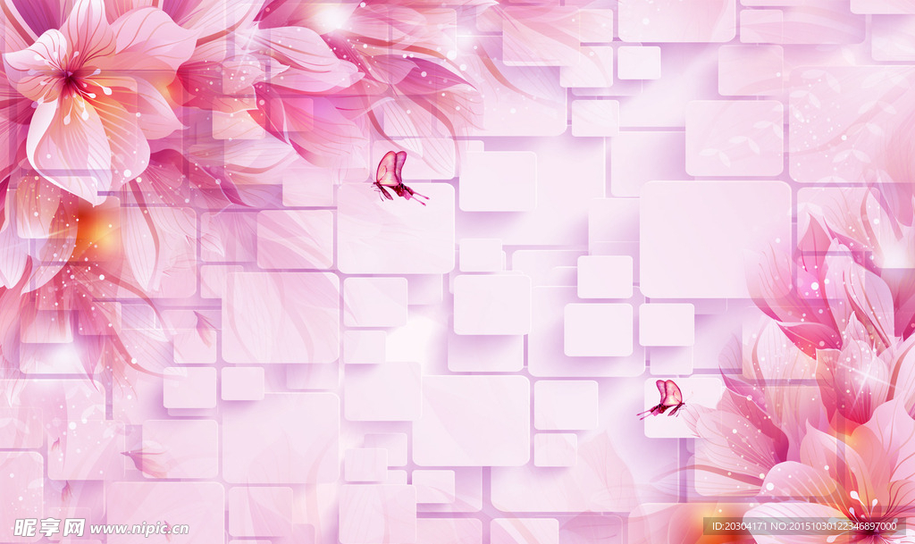 梦幻百合3d立体背景墙