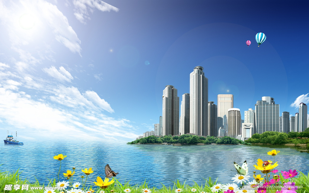 海滨城市楼房背景