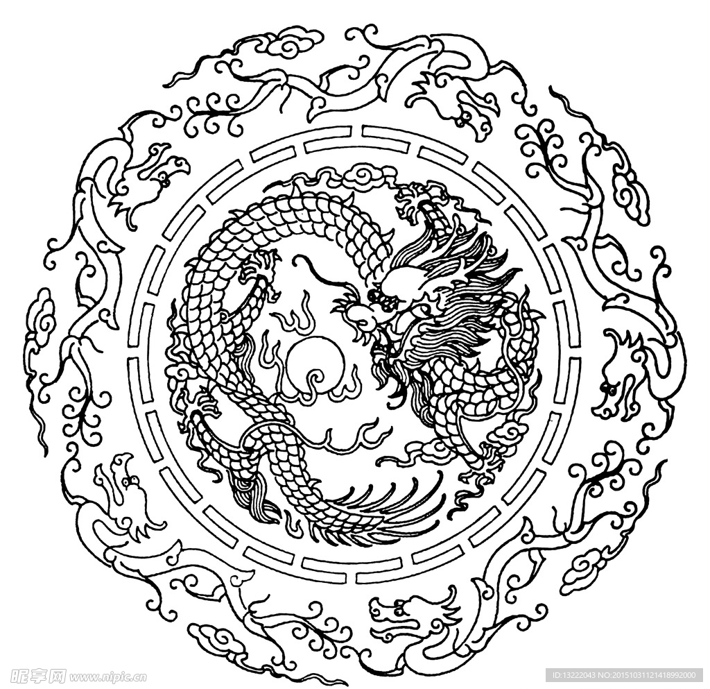 中国龙凤纹 古典龙凤纹 龙纹底