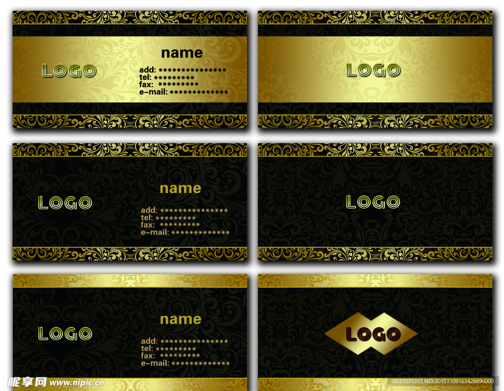 黑色金边花纹名片