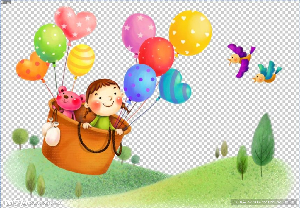 坐着气球环游的孩子