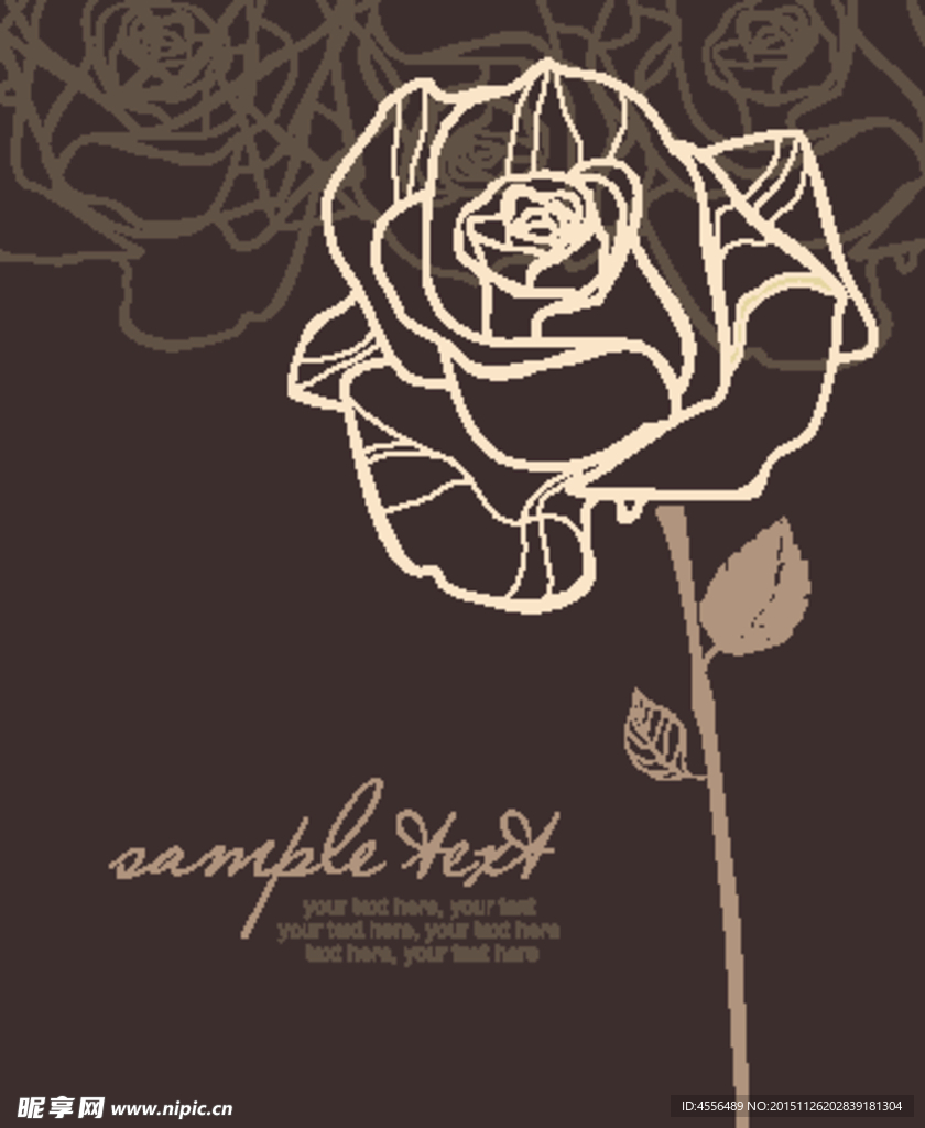 手绘线稿玫瑰花图案