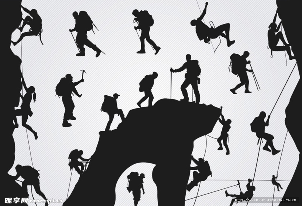 户外攀岩和登山人物剪影矢量素材
