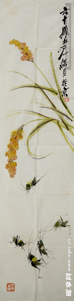 国画谷穗蚂蚱