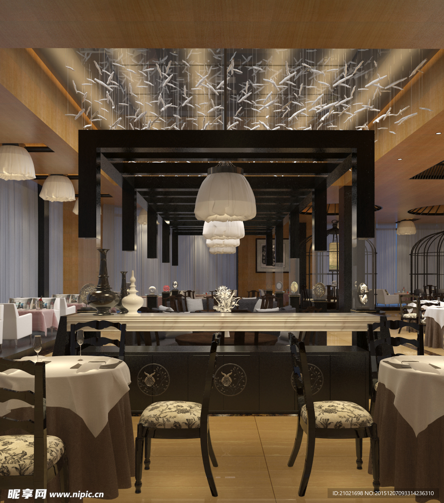 中式餐饮空间效果图