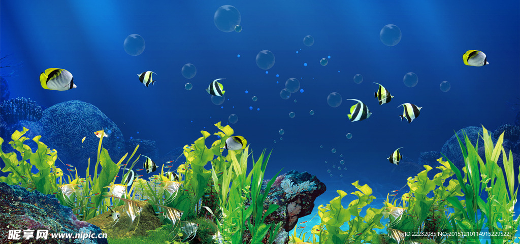 鱼缸海洋不干胶背景