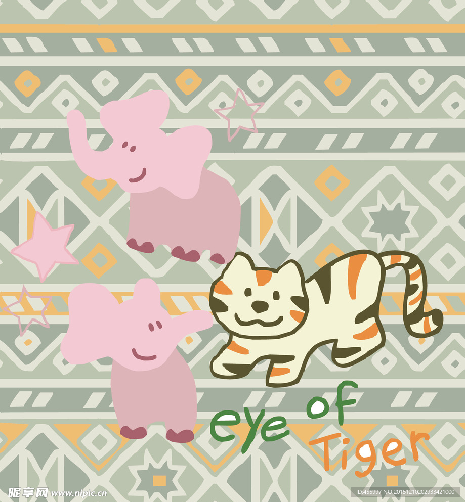 矢量卡通动物印花图案