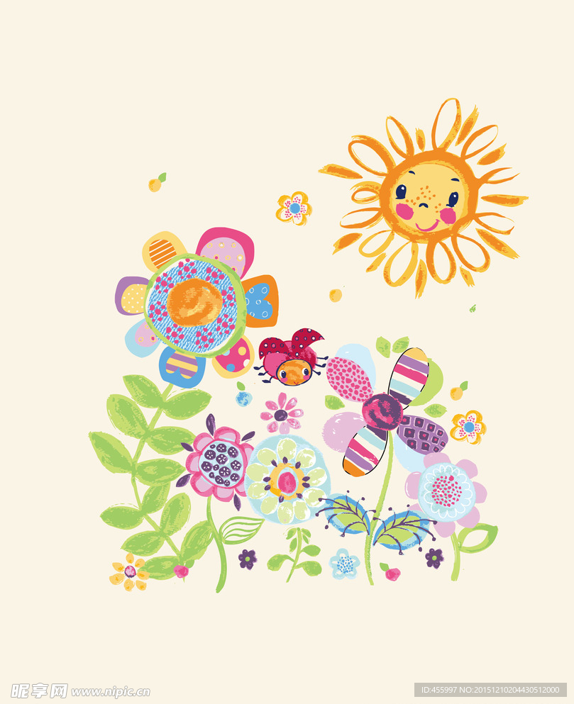 矢量卡通鲜花印花图案