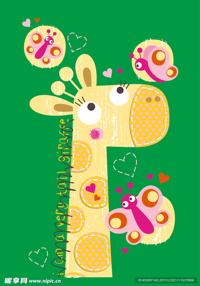 矢量卡通长颈鹿印花图案