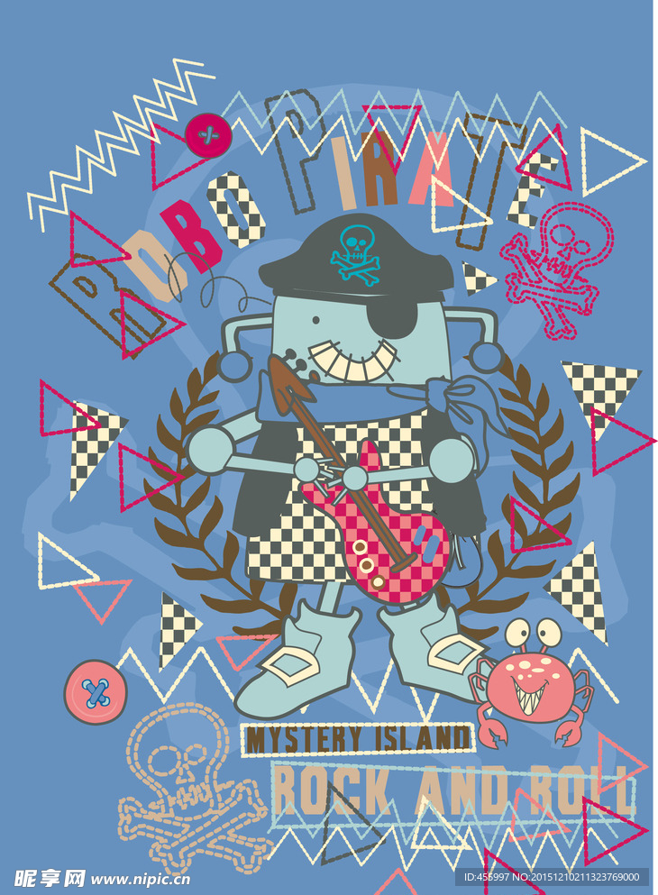 矢量卡通怪物印花图案