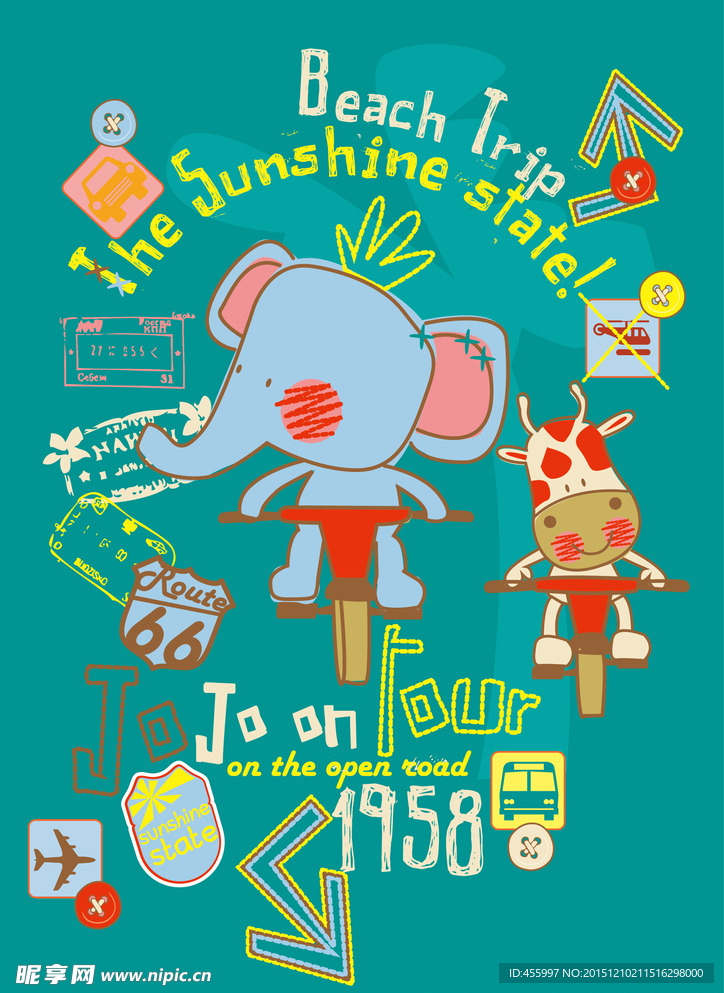 矢量卡通动物印花图案