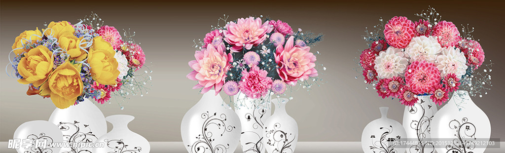 牡丹花插花花瓶无框画