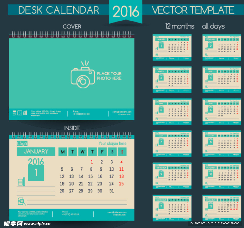 2016 猴年台历矢量 下载