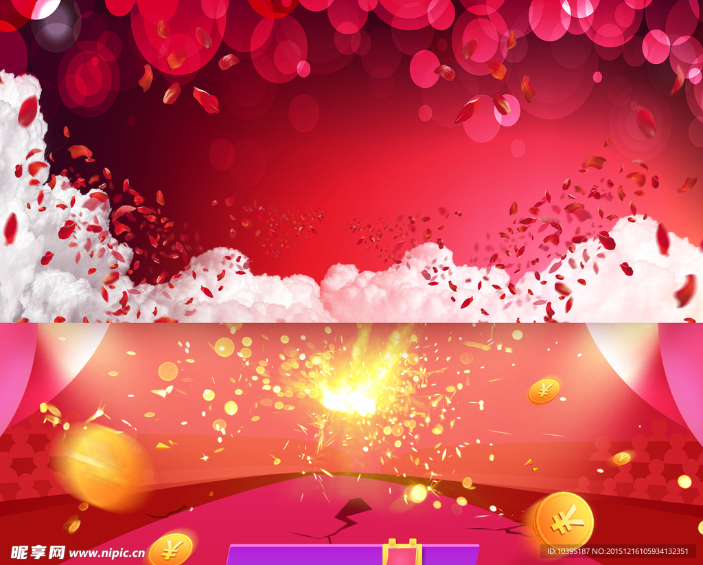 高清大红色花瓣烟火背景素材