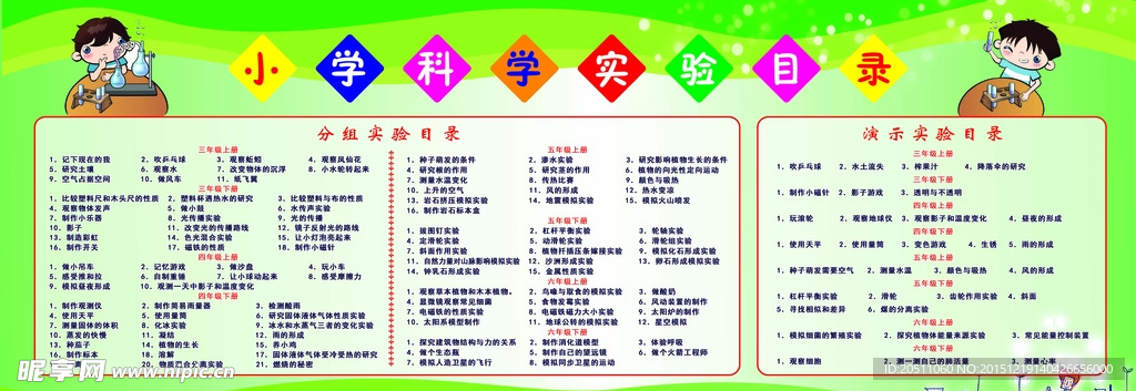小学科学实验目录