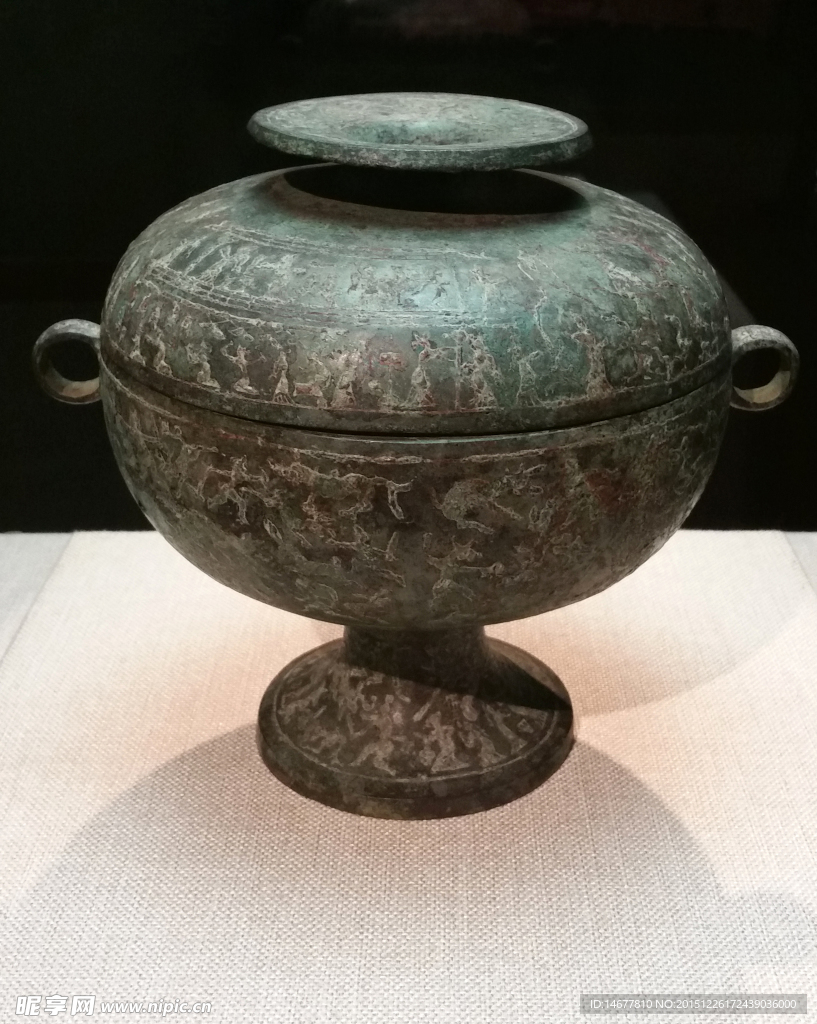 狩猎宴乐图铜盖豆