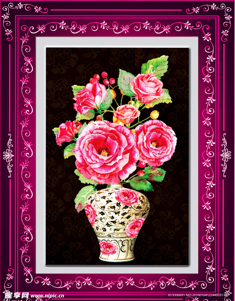 花瓶无框画欧式