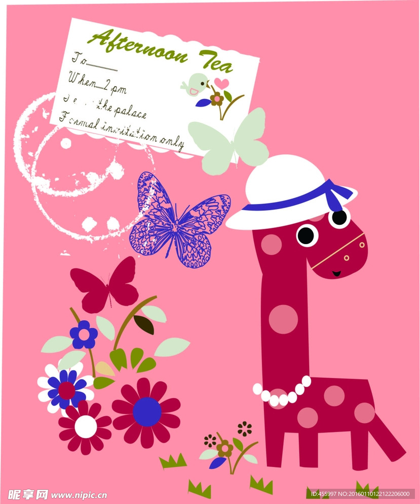 矢量卡通长颈鹿印花图案