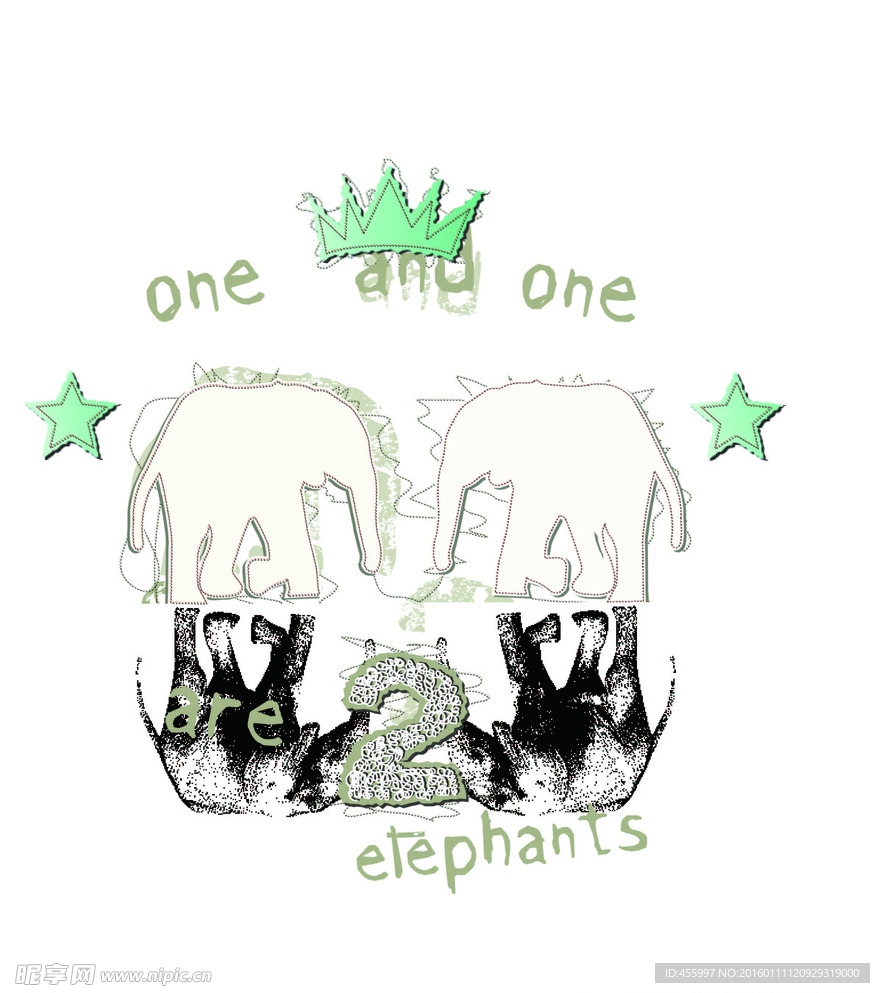 矢量卡通大象印花图案