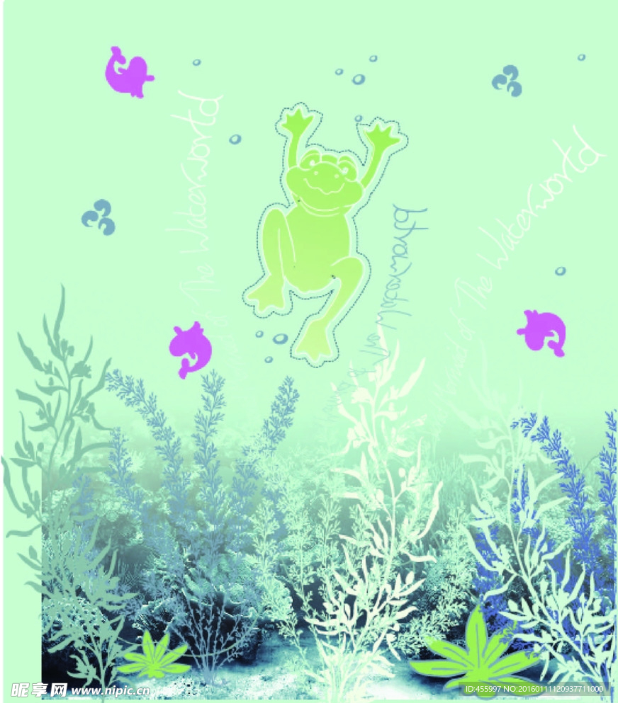 矢量卡通青蛙印花图案