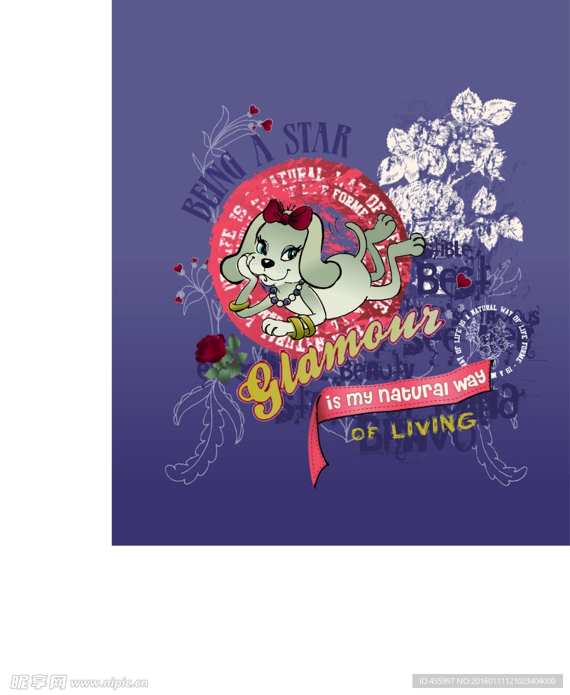 矢量卡通小狗印花图案