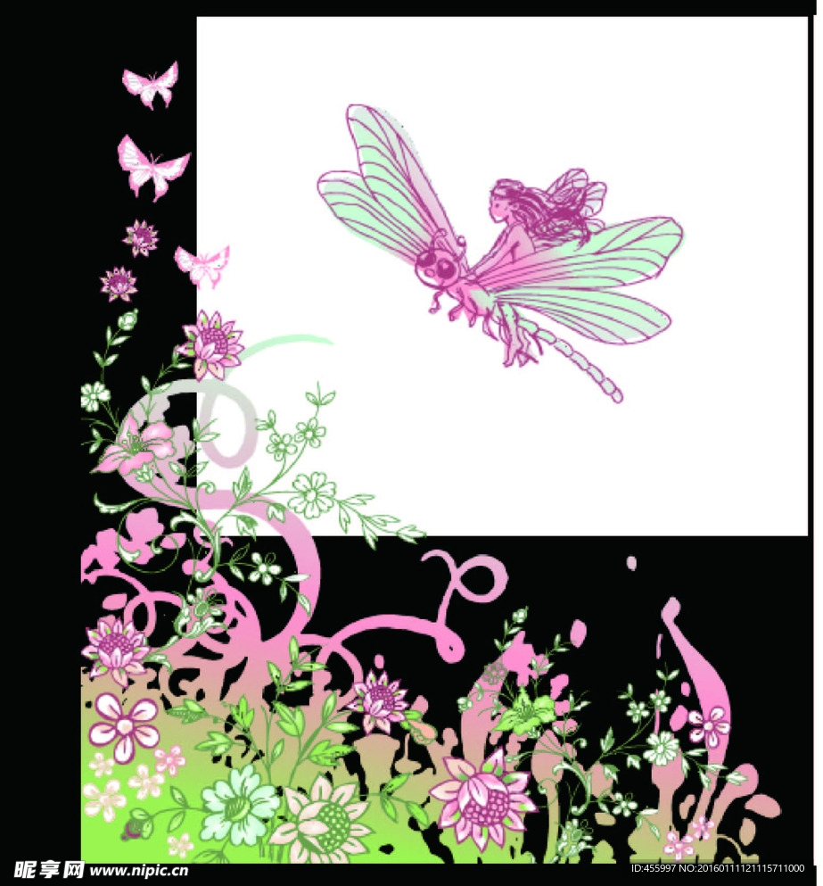 矢量卡通蜻蜓印花图案