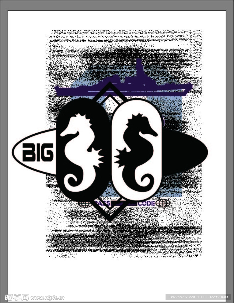 矢量卡通海马印花图案