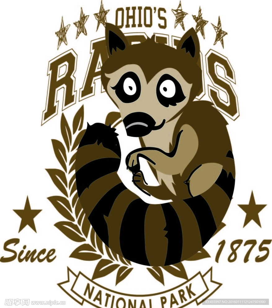 矢量卡通浣熊印花图案