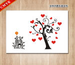 心形树 小鸟 气球