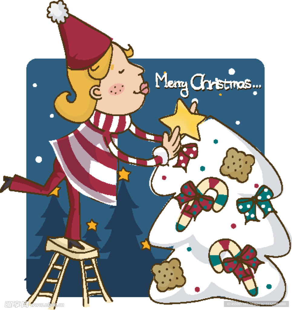 装扮圣诞树的女孩