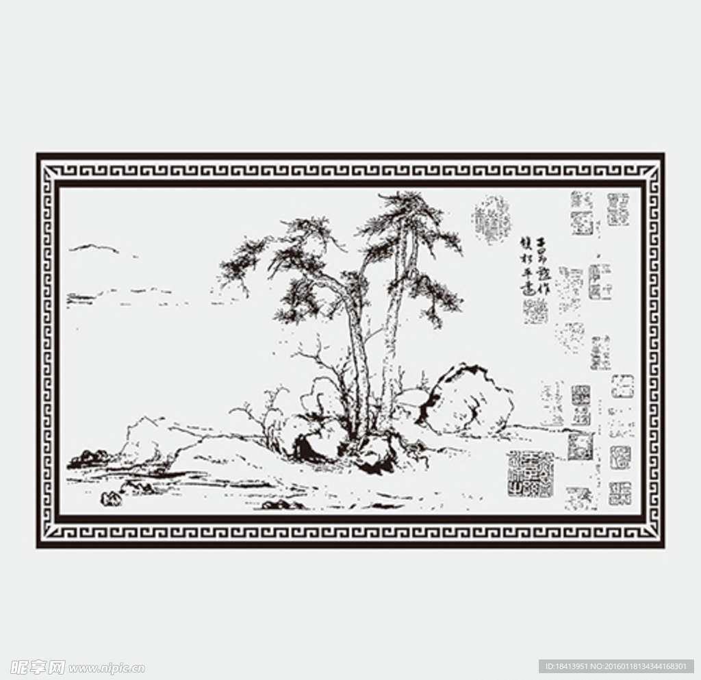 背景墙雕花矢量图