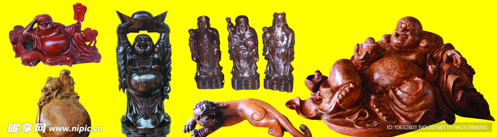 高级红木人物动物摆件广告