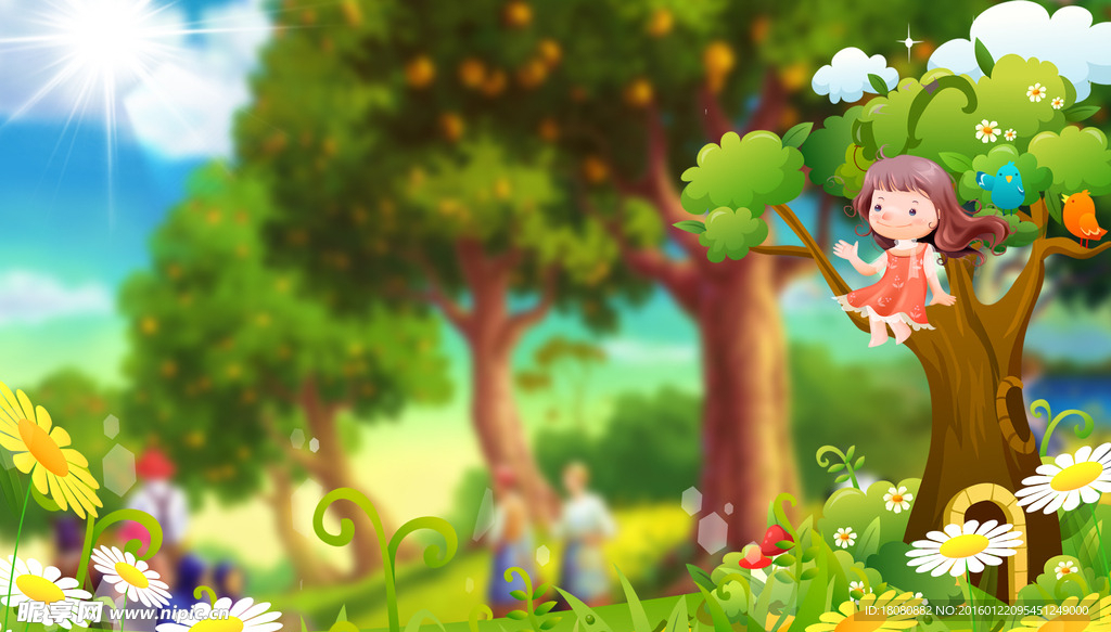 卡通背景 小女孩