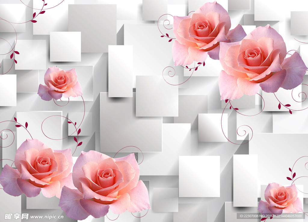 3D墙砖玫瑰花朵