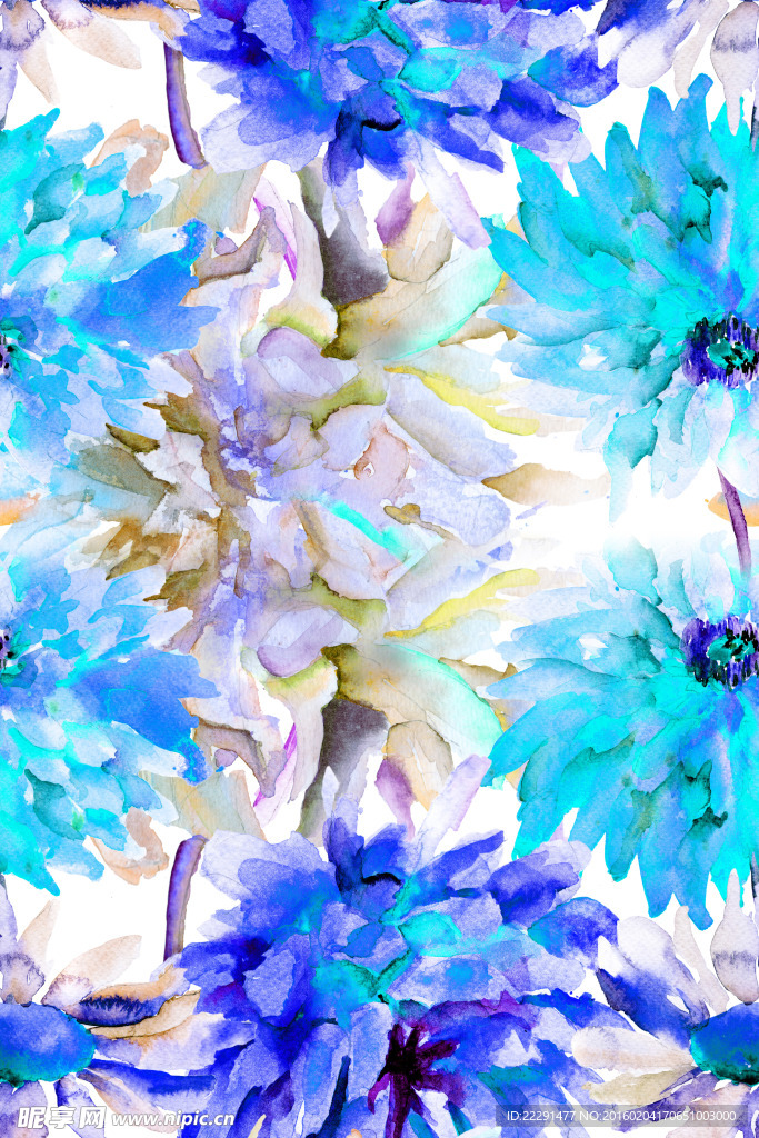 泼墨水彩花卉图案